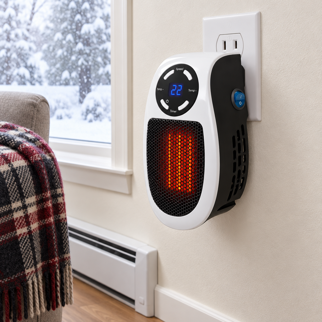 Ultra Air Heater plugged straight into a wall outlet in a Canadian living room