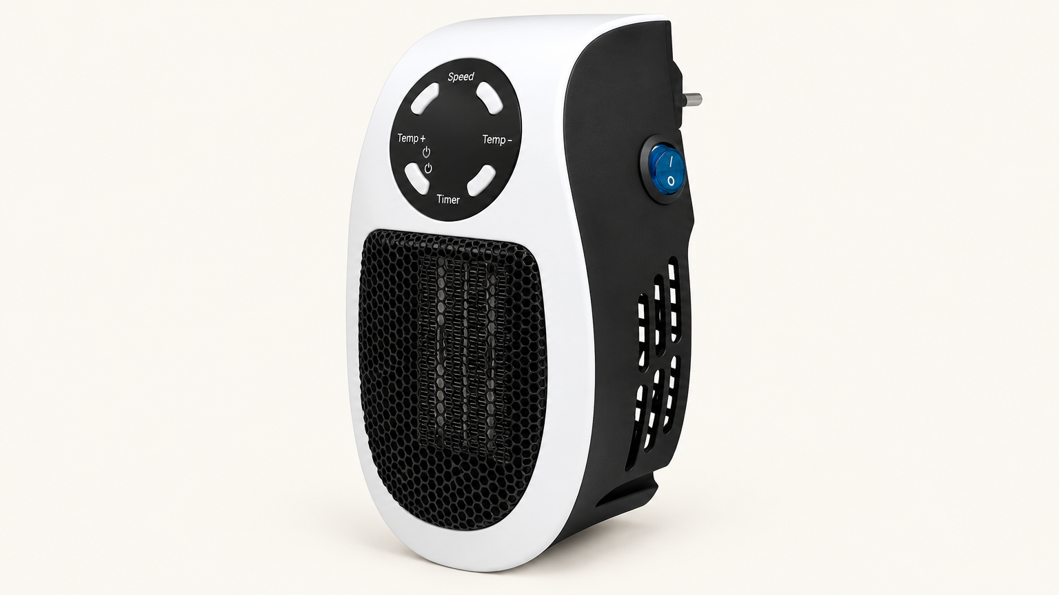 Ultra Air Heater product shot showing white body, black honeycomb grille and control panel